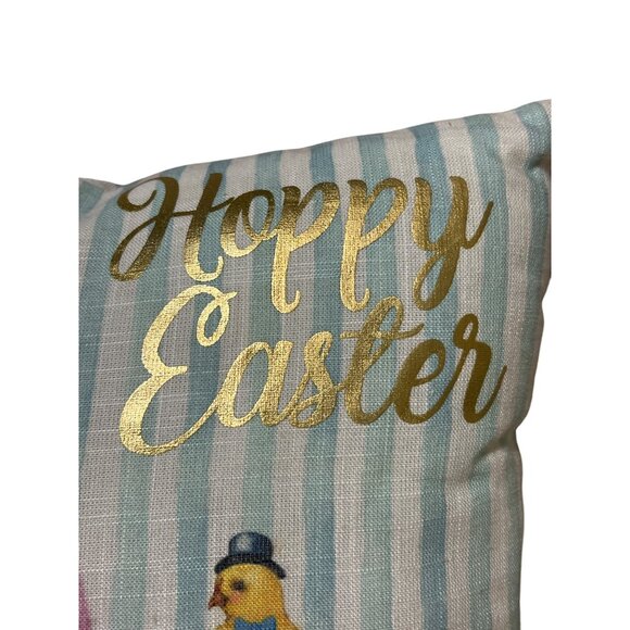 Hoppy Easter Bunny Chick Throw Pillow Pink Truck Floral Eggs Striped 18.5" x 13" - Picture 2 of 6